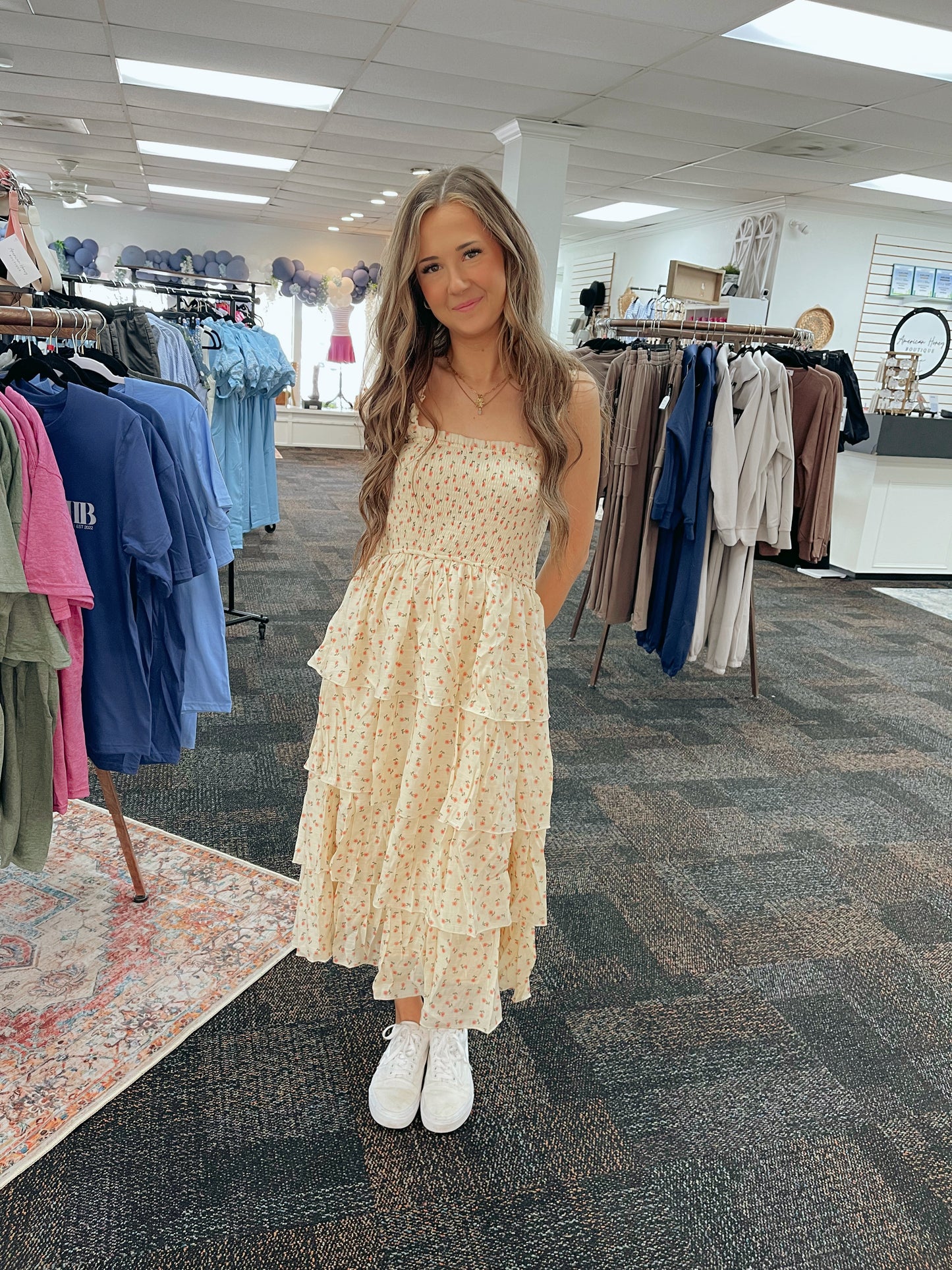 Ditsy Smocked Tiered Dress