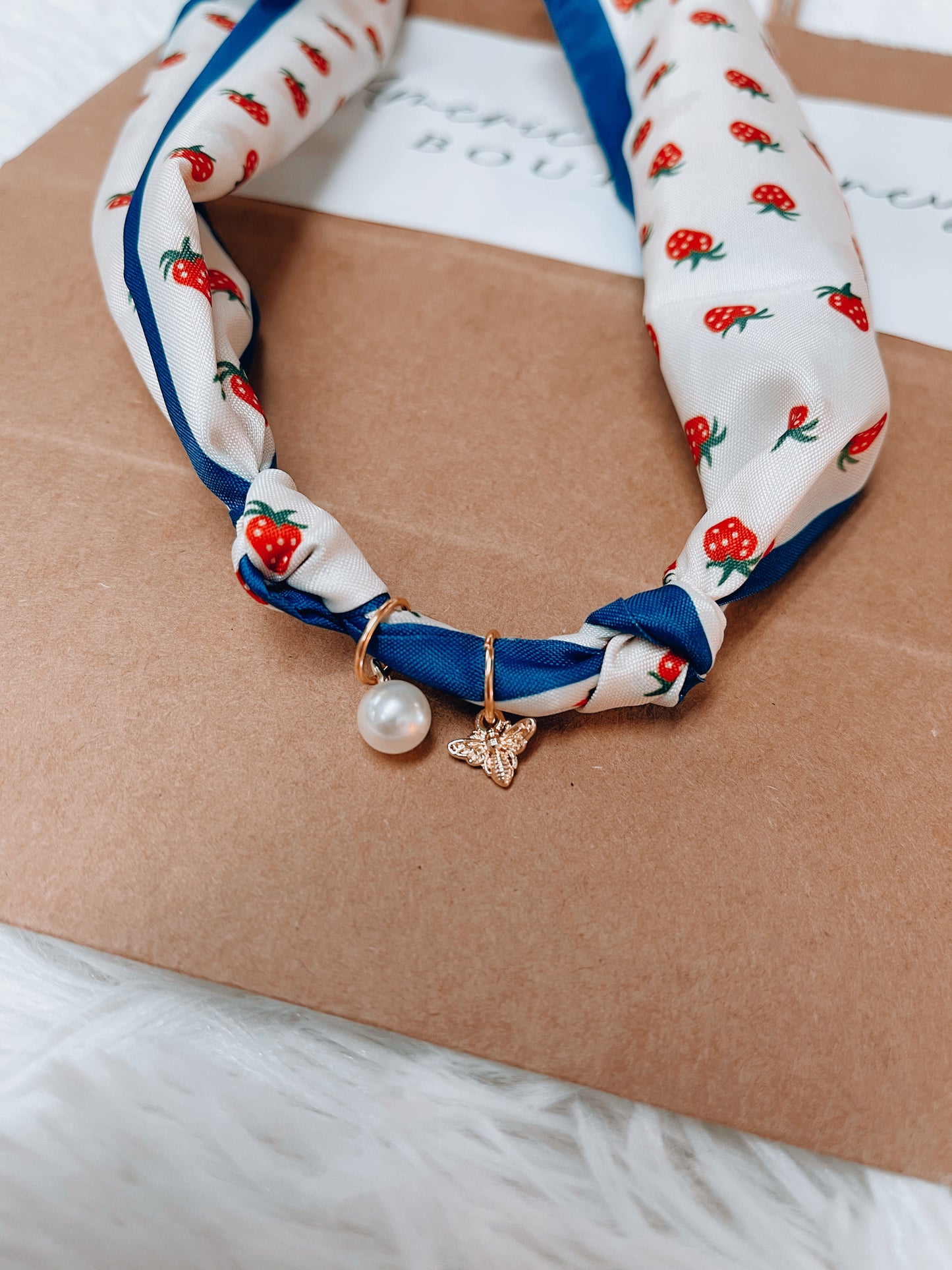 Honeybees and strawberries Scarf Necklace