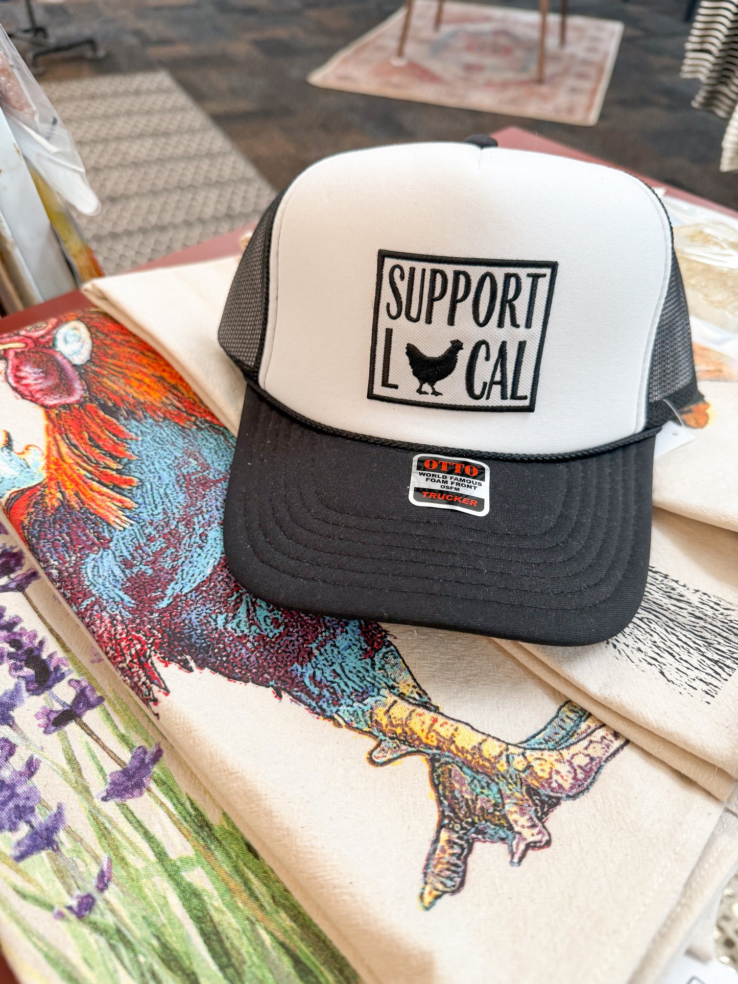 Support Local black and White trucker hat