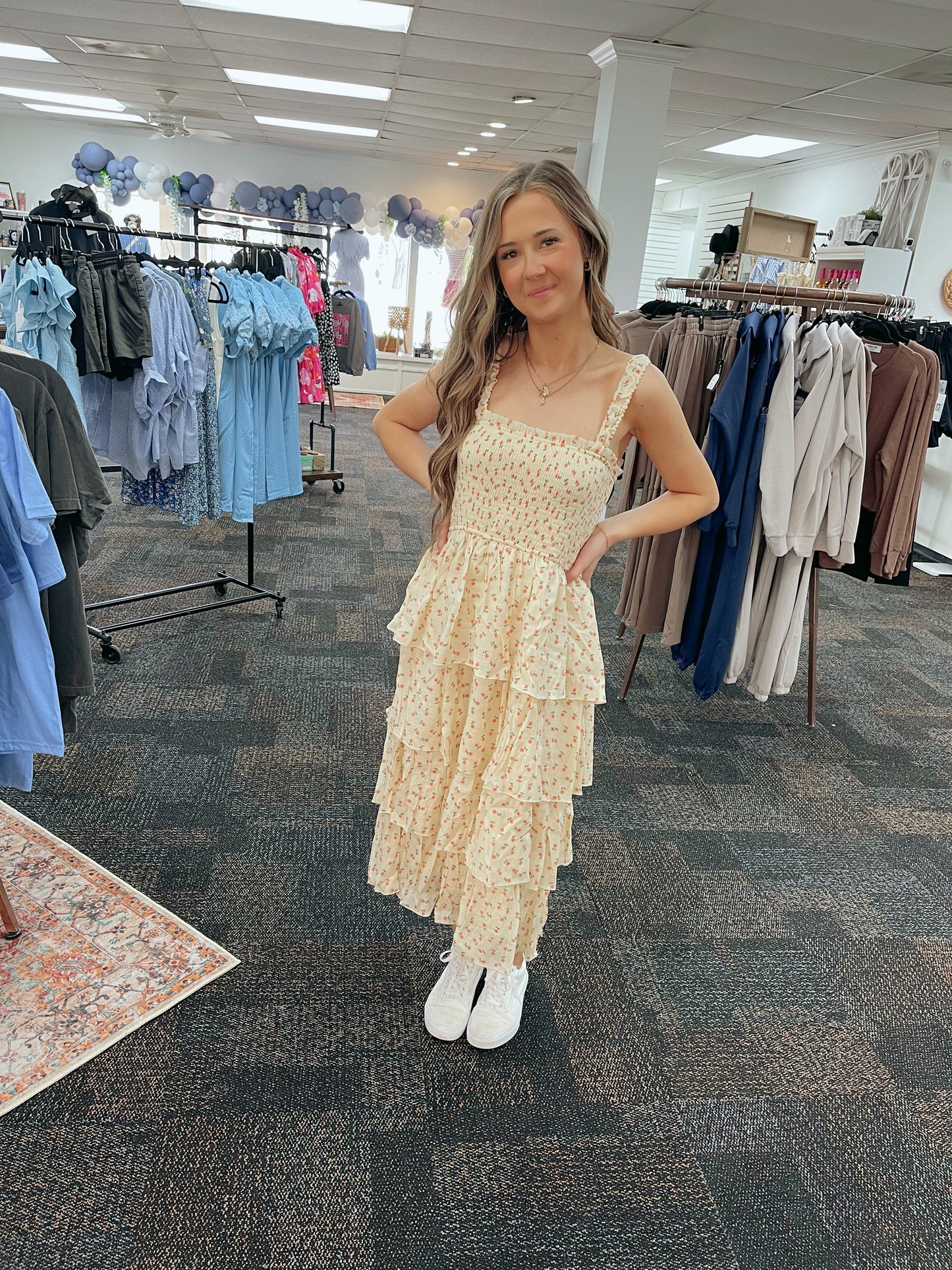 Ditsy Smocked Tiered Dress