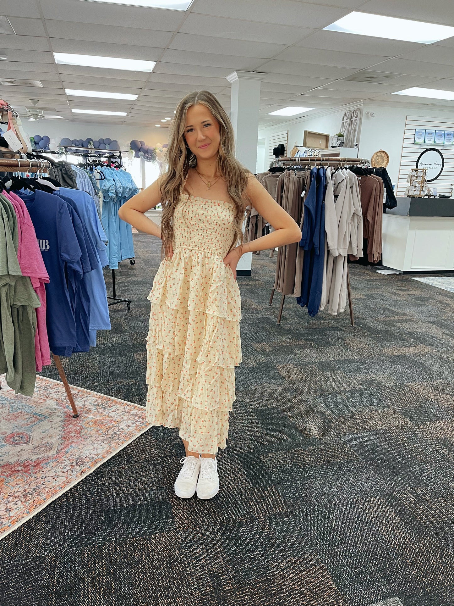 Ditsy Smocked Tiered Dress
