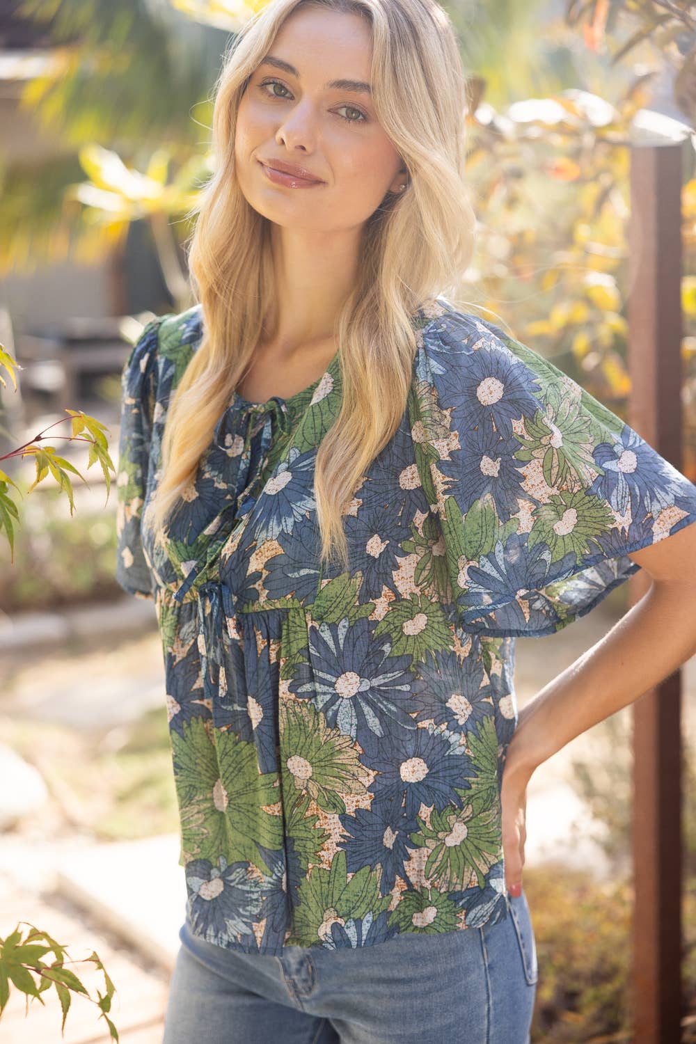 Ribbon Tie Summer Floral Printed Top