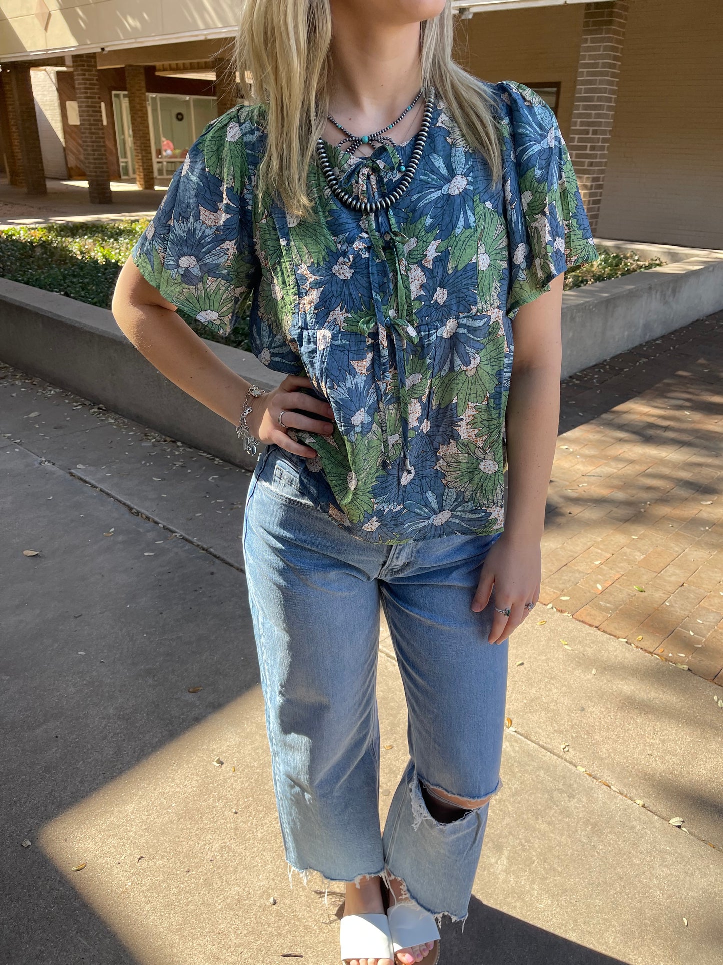Ribbon Tie Summer Floral Printed Top