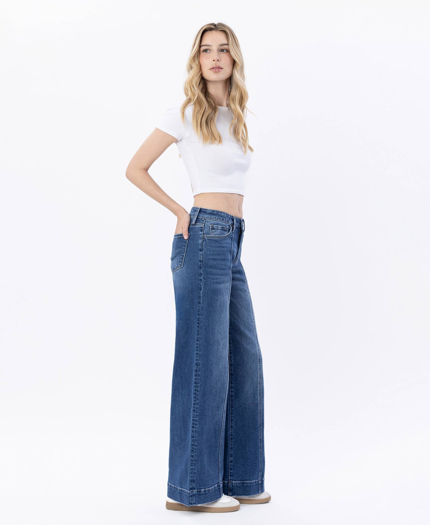 HIGH RISE TROUSER HEM WIDE LEG JEANS