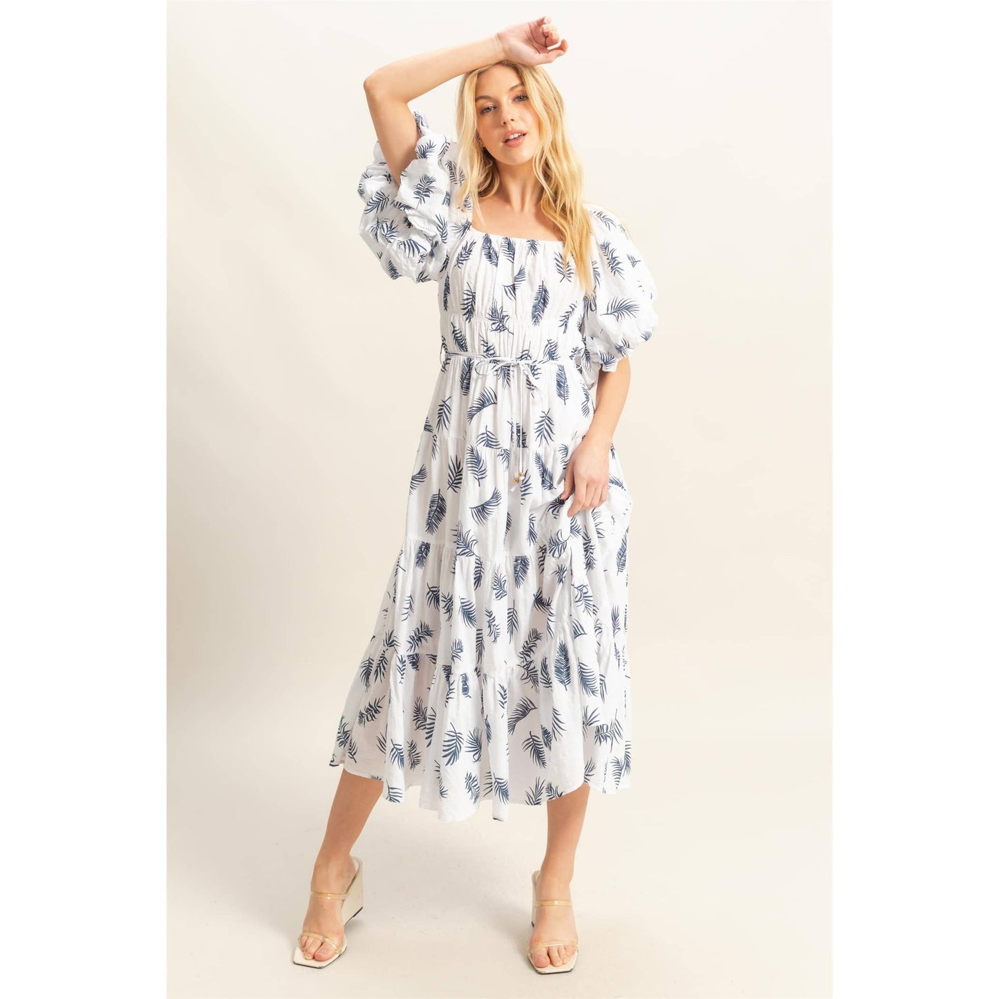 Savannah Puff Sleeve Tiered Midi Dress