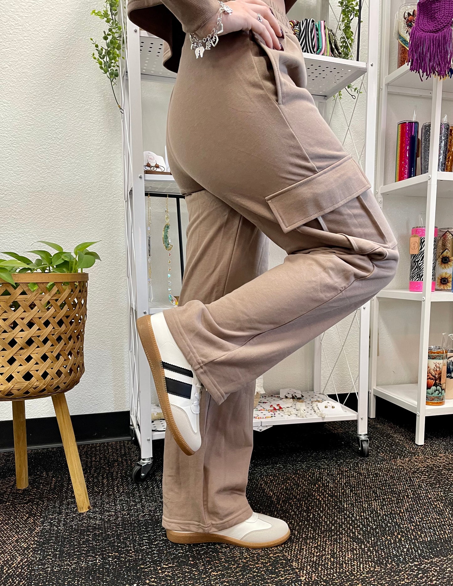 French Terry Wide Leg Cargo Pants(Pants Only) Active Collection
