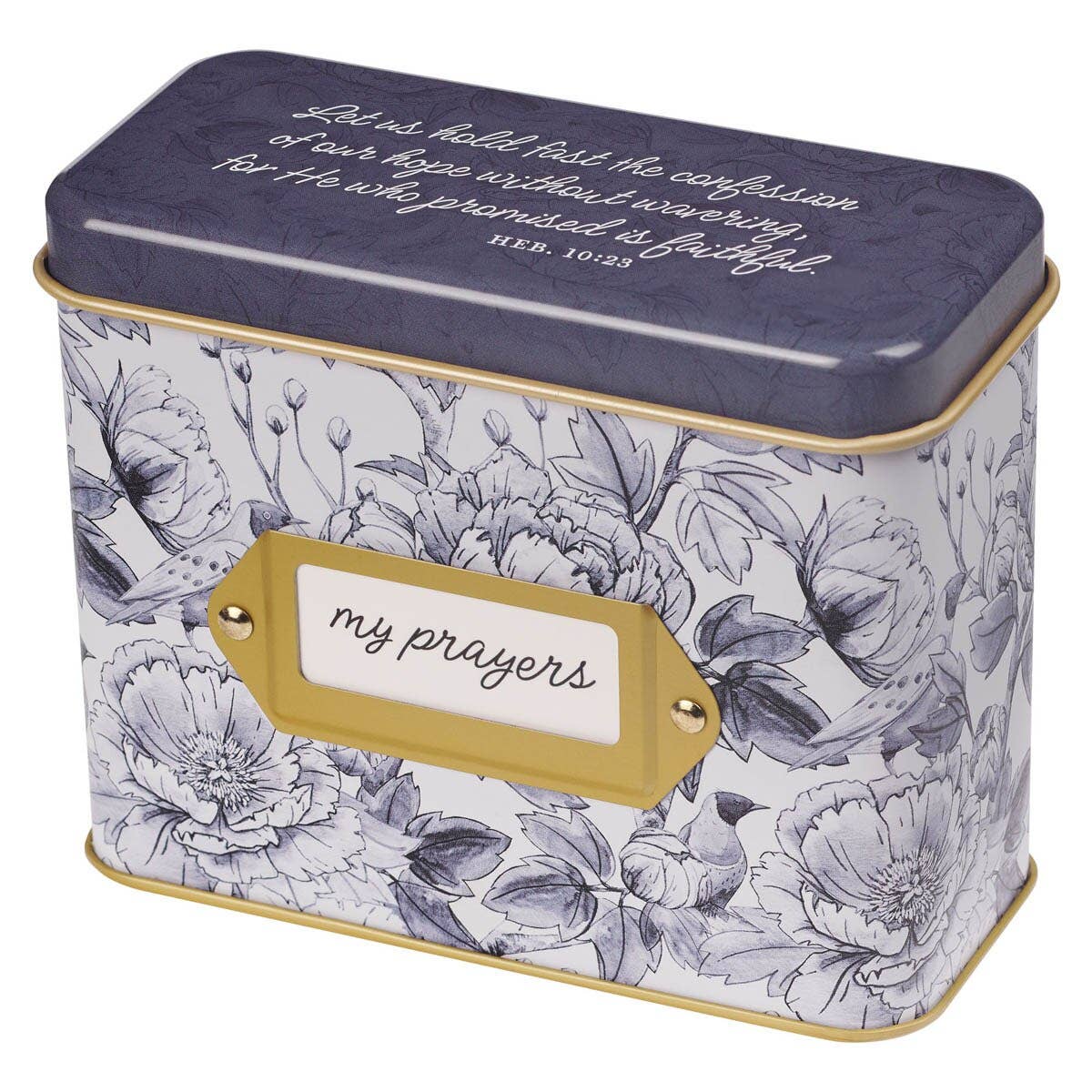 Cards In Tin Blue Floral My Prayers Hebrews 10:23