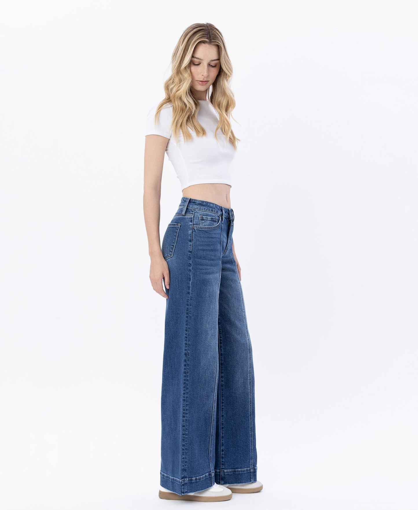 HIGH RISE TROUSER HEM WIDE LEG JEANS