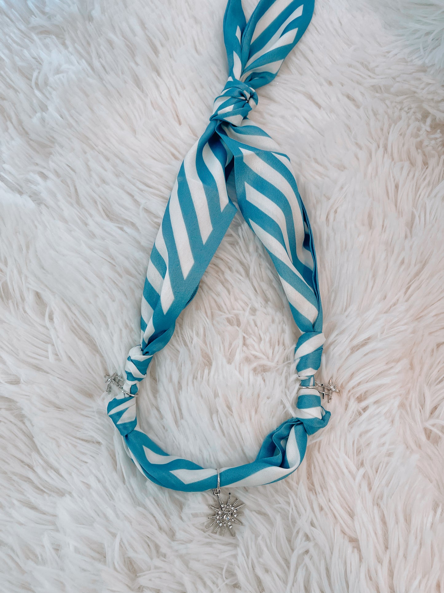 Scarf Necklace - blue and white stripes