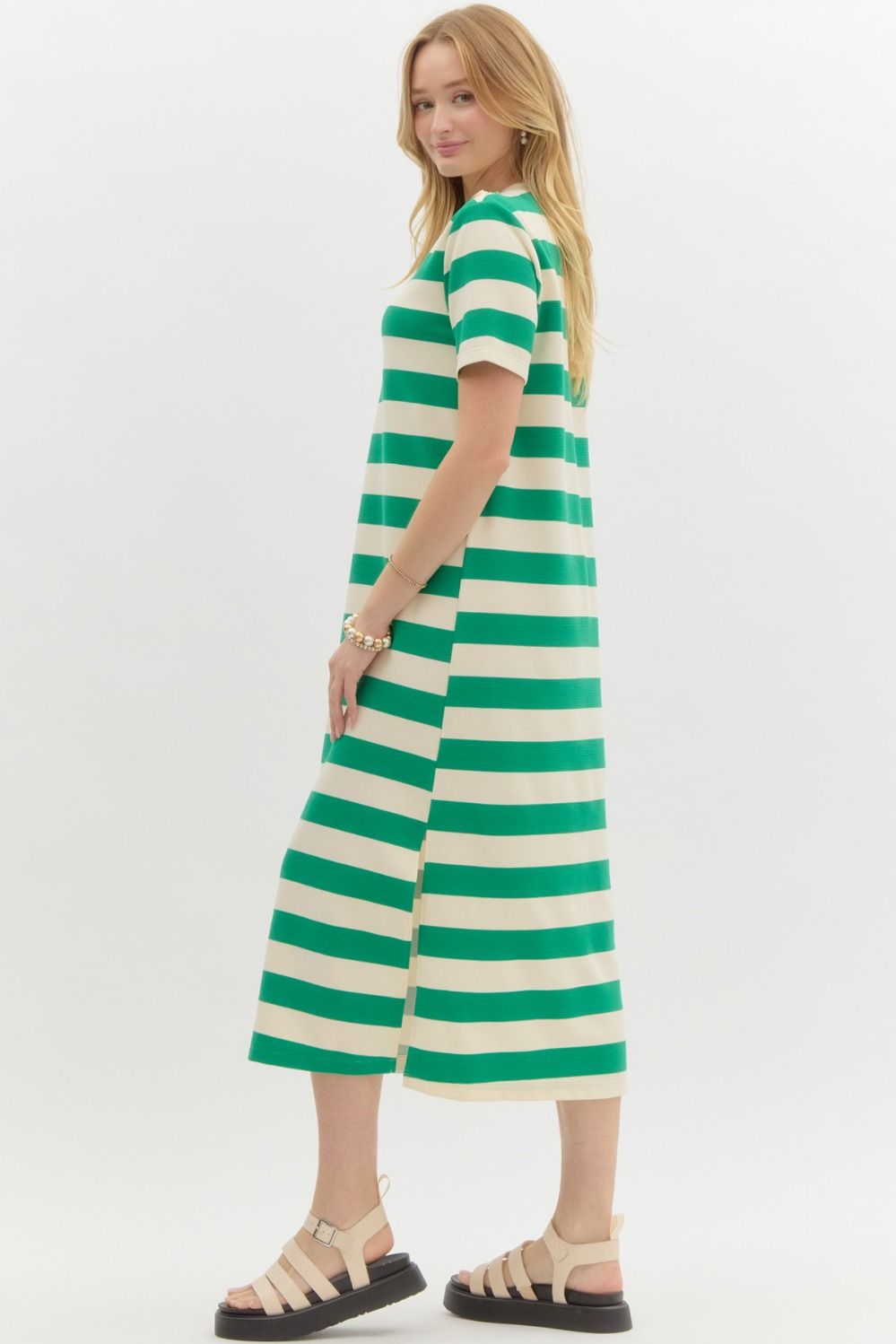 Green Striped Midi Dress