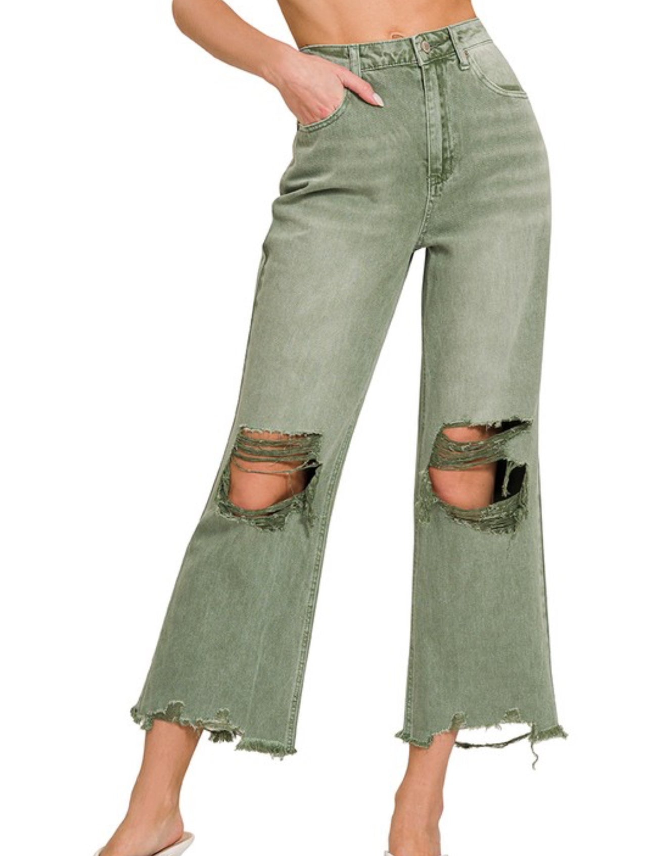 Washed Olive Cropped Pants