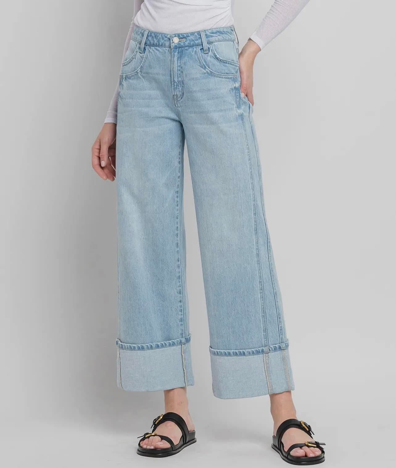 SUPER HIGH RISE CUFFED BAGGY WIDE JEANS