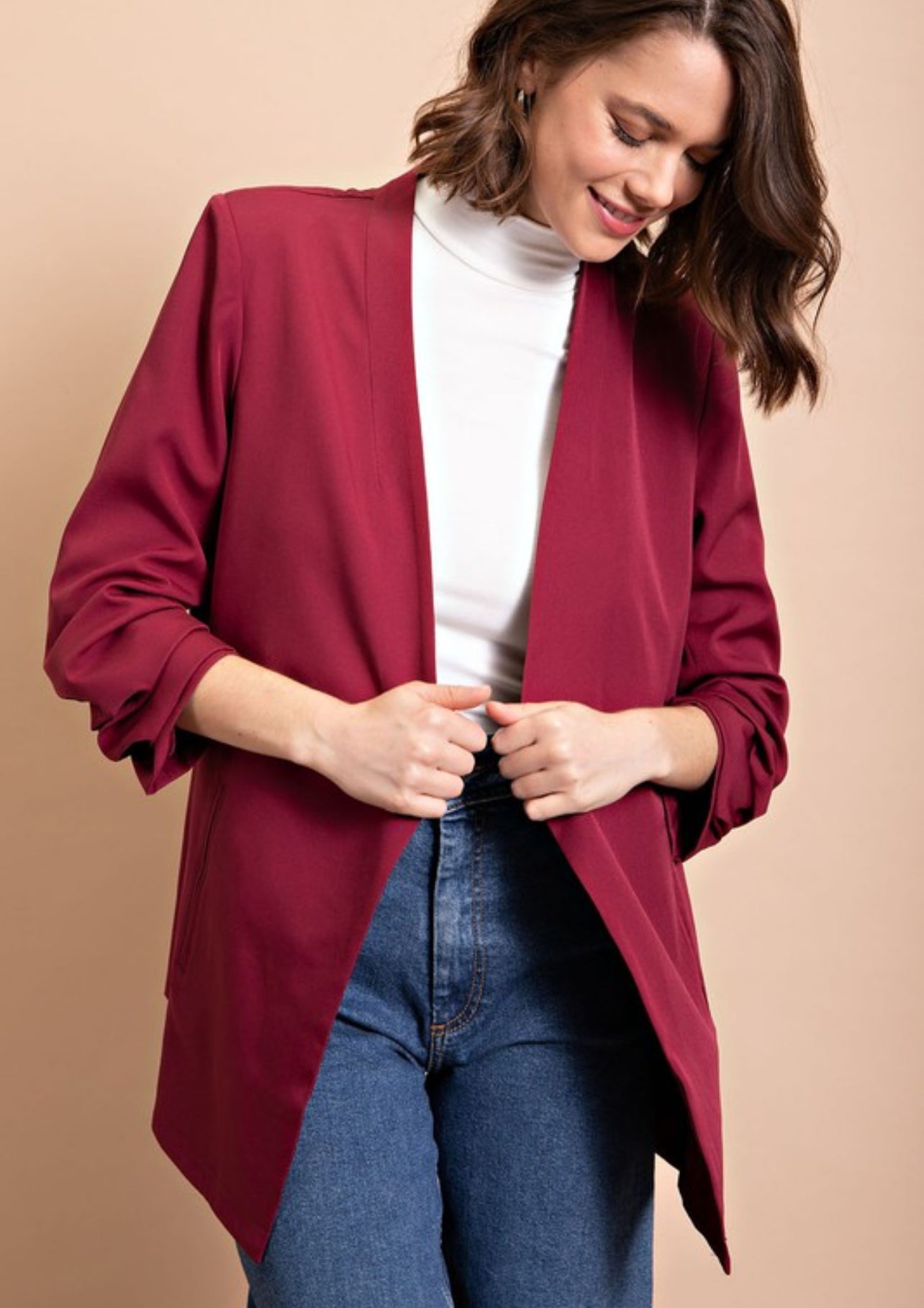 Ruched sleeve Blazer