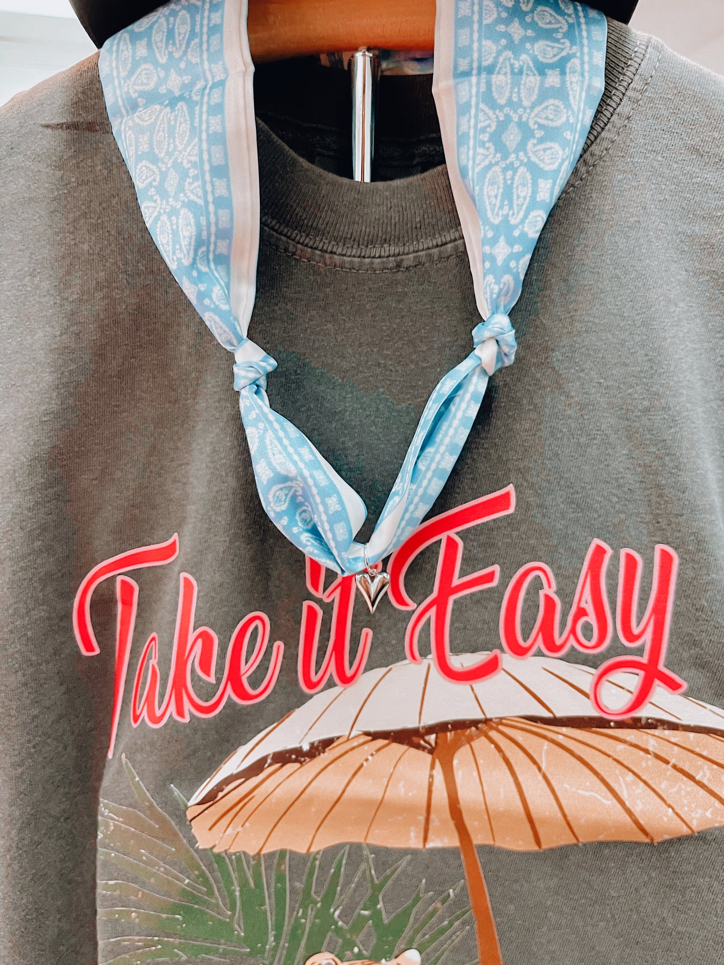 Silver Heart Scarf necklace