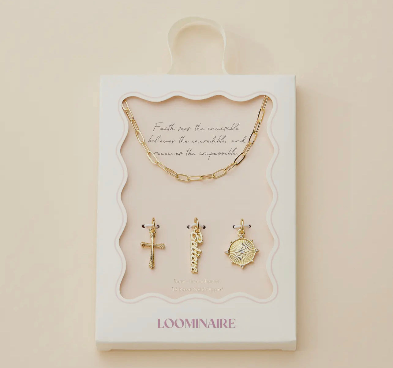 Cross, Believe, and Compass Gold Dipped 18K Charms Necklace