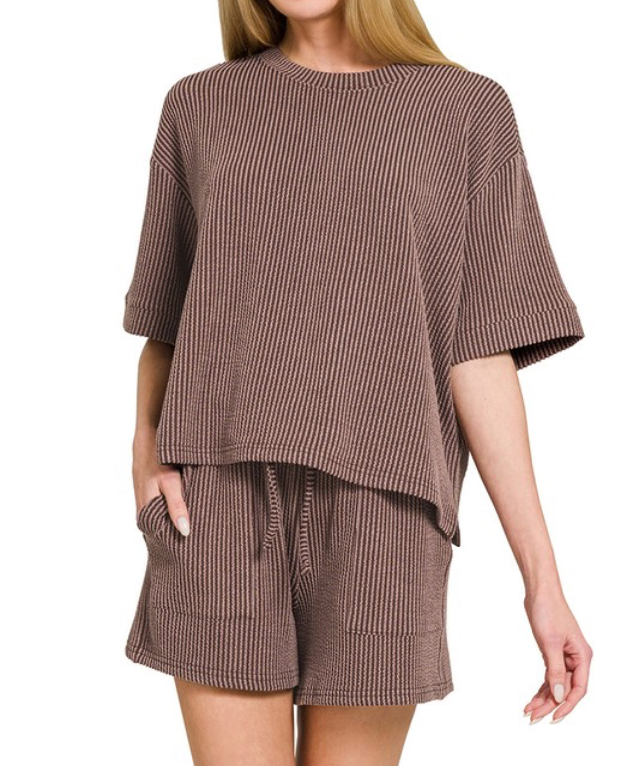 Corded ribbed short set