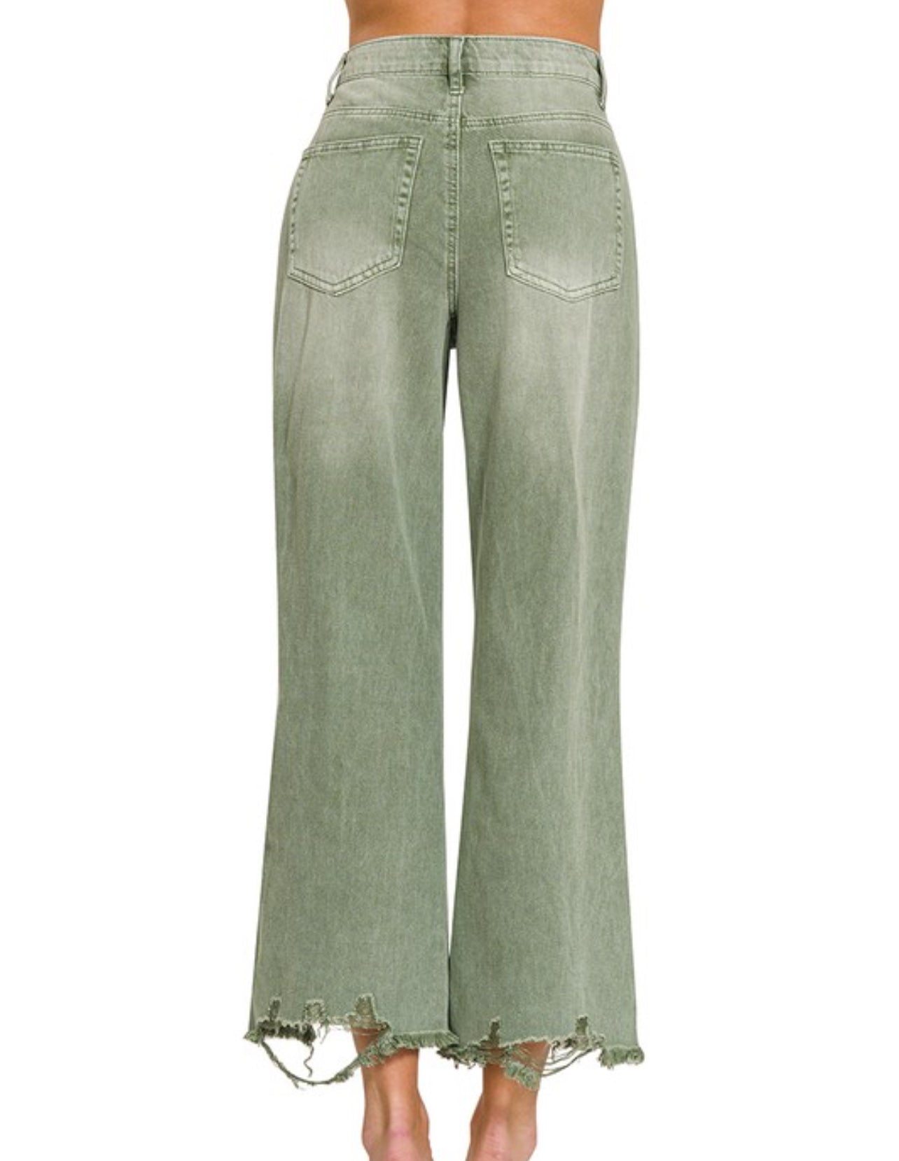 Washed Olive Cropped Pants