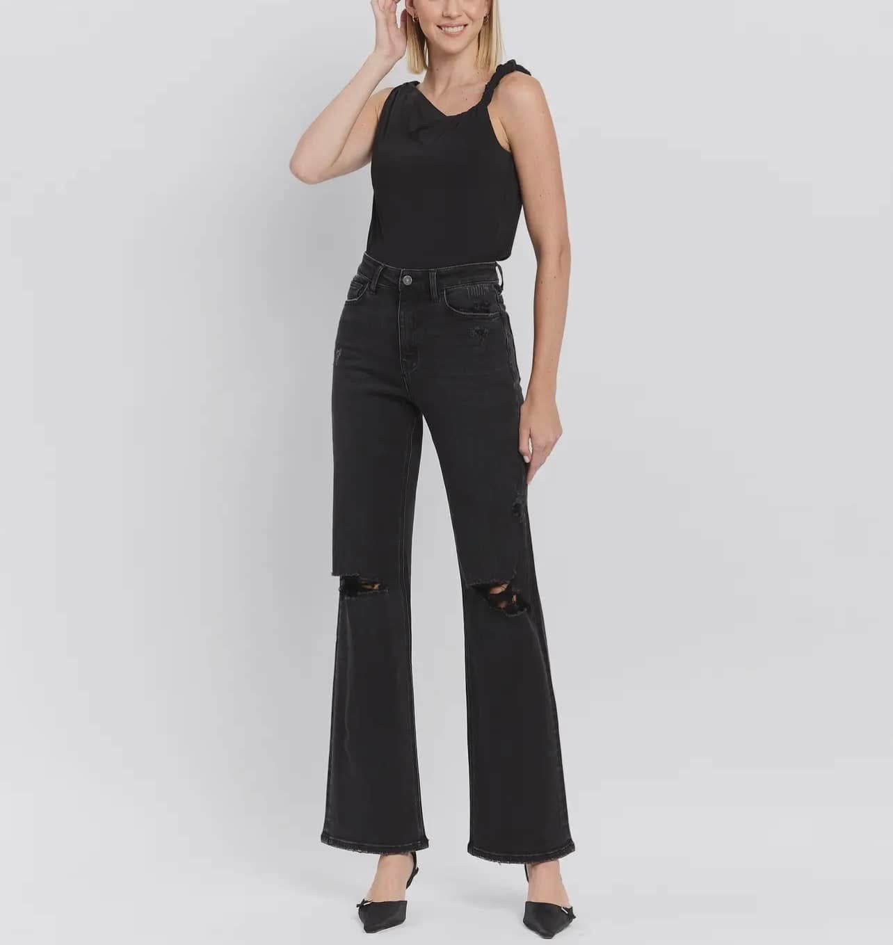 90'S VINTAGE SUPER HIGH RISE FLARE JEANS - Sale
