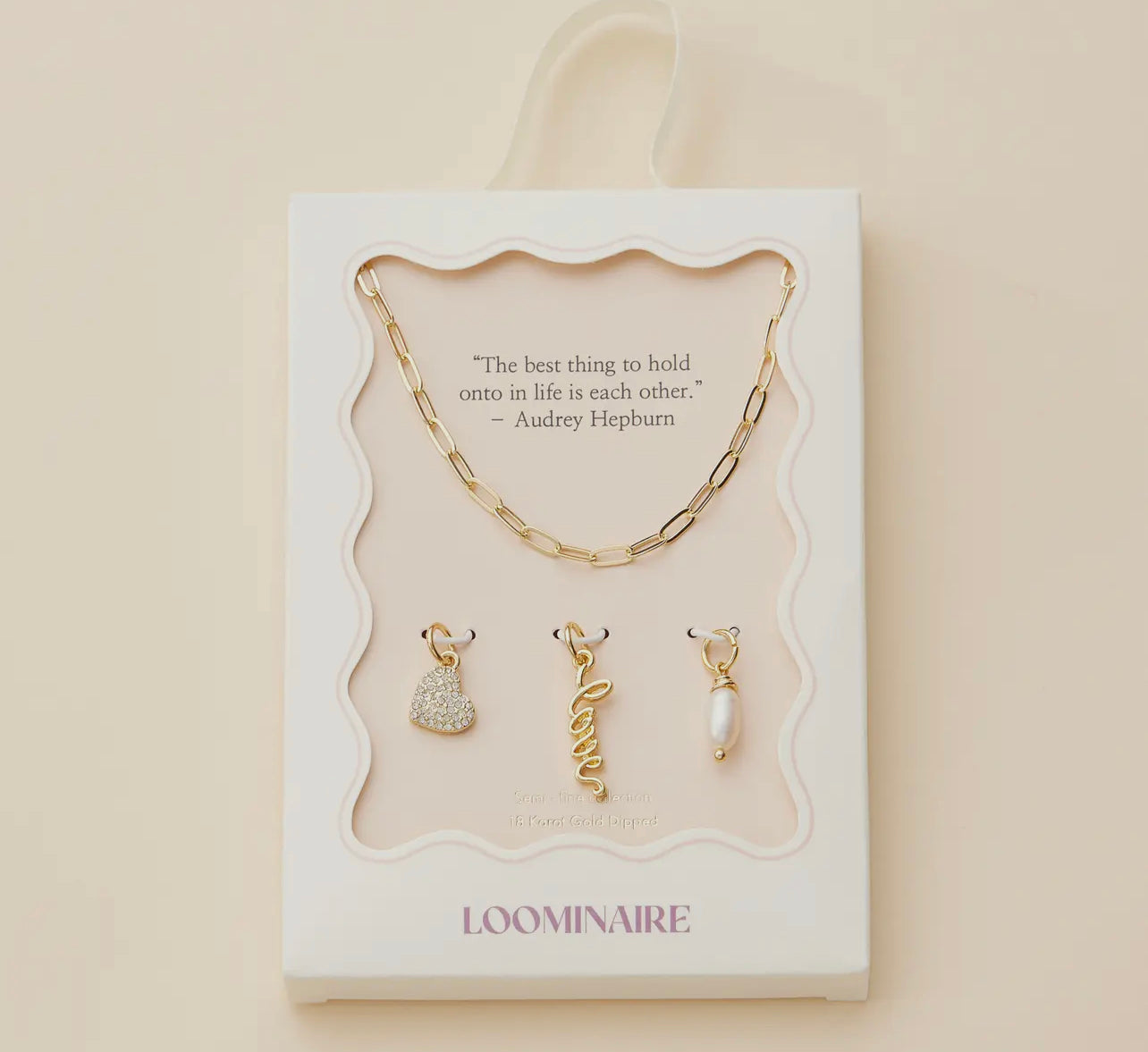 Gold Dipped Charming "Love" Pendant Necklace with Heart and Pearl Accents
