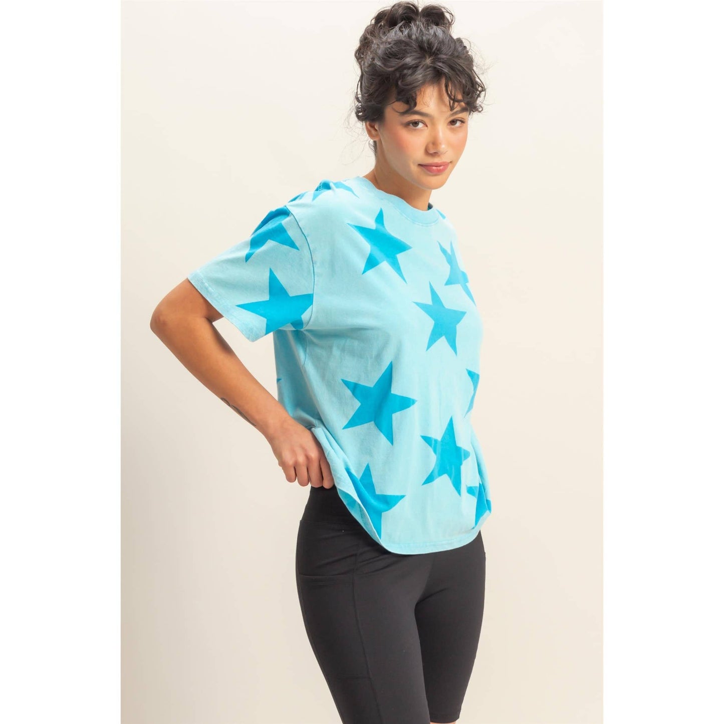Washed Star Pattern Short Sleeve Tee