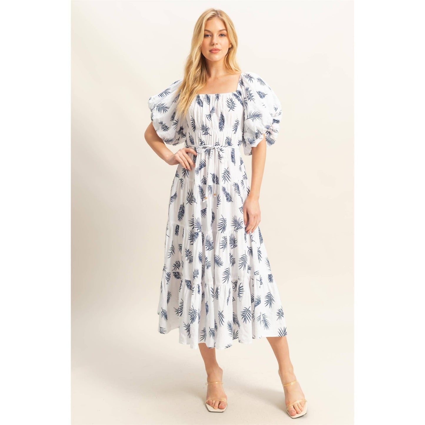 Savannah Puff Sleeve Tiered Midi Dress