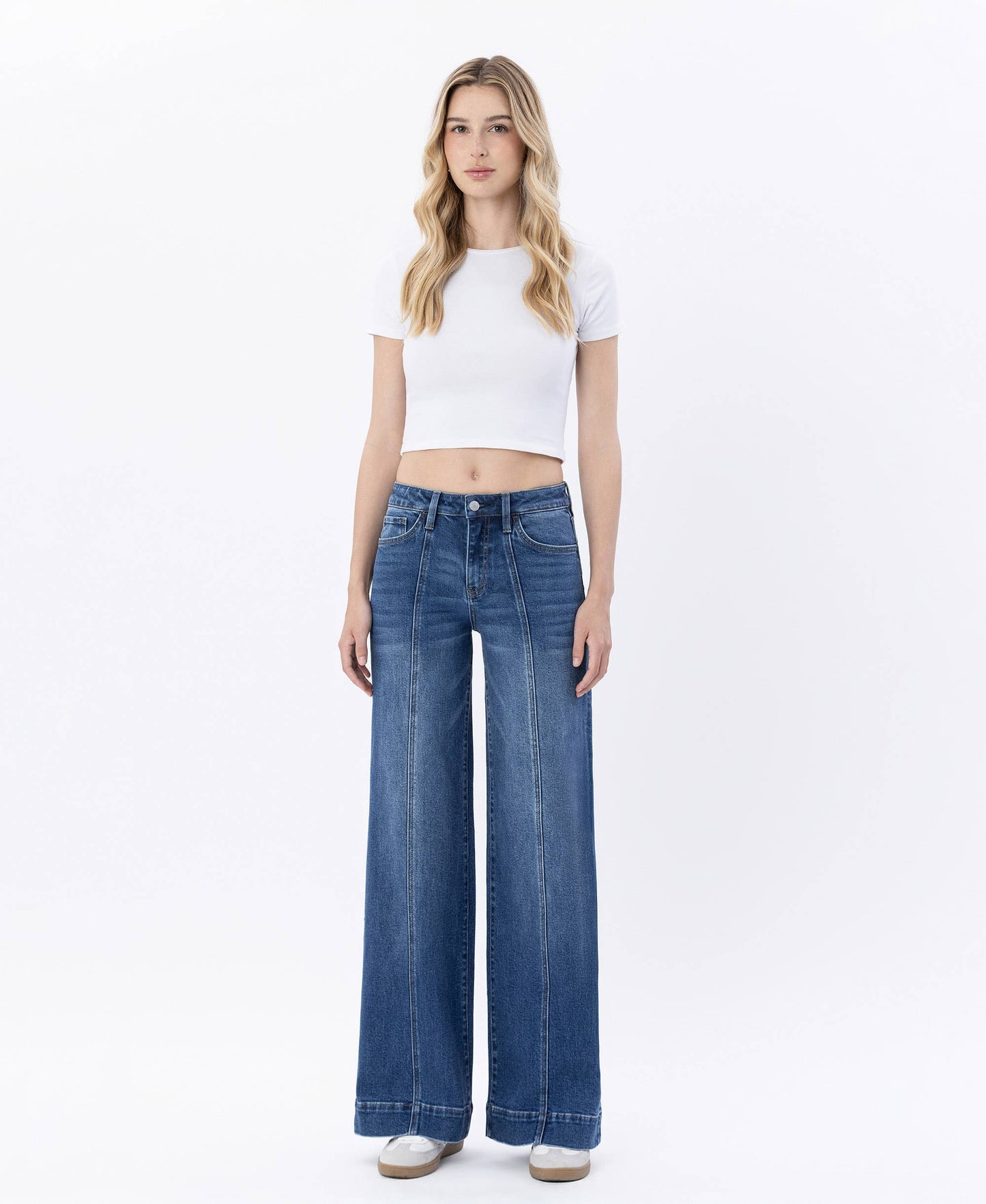 HIGH RISE TROUSER HEM WIDE LEG JEANS