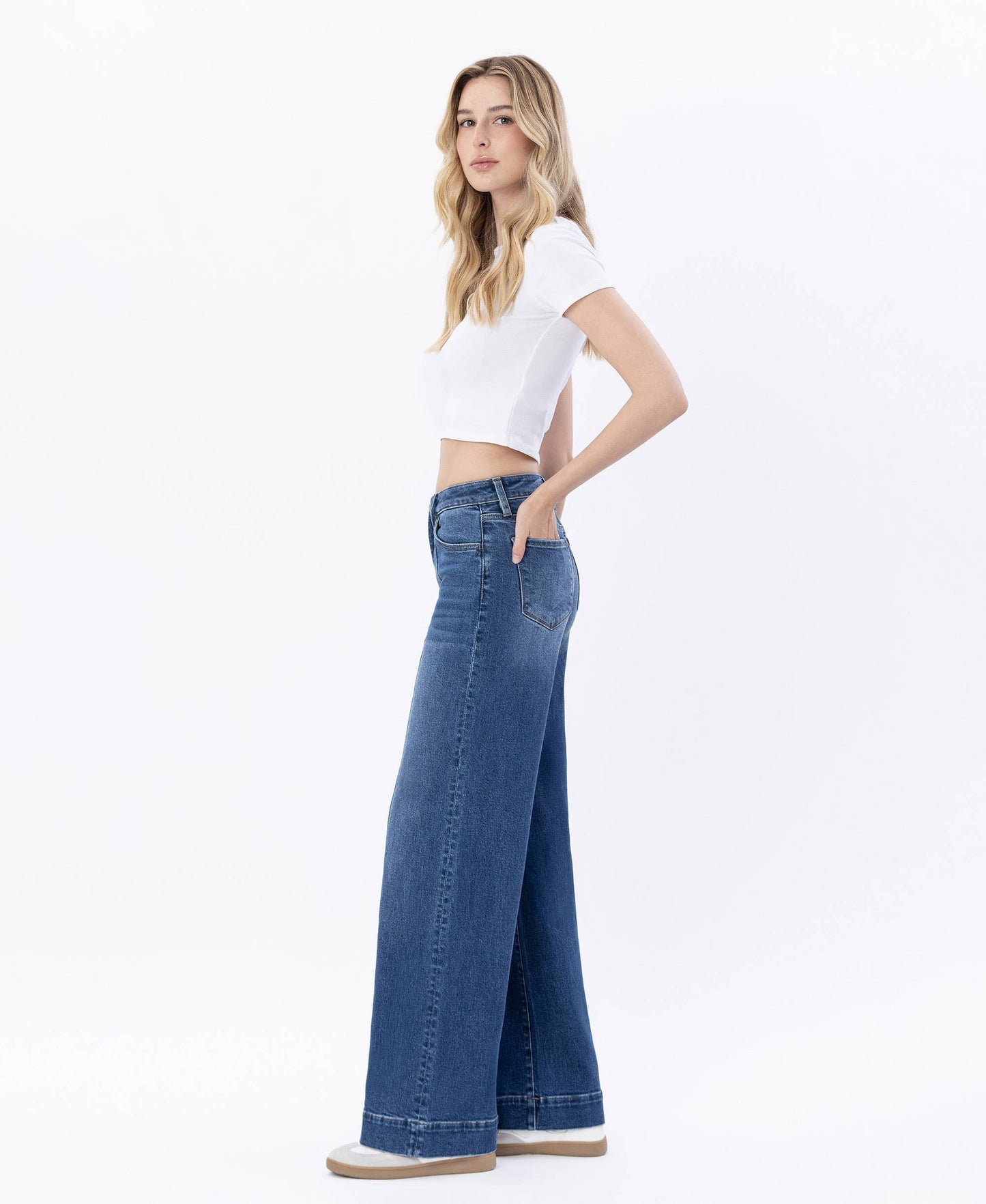 HIGH RISE TROUSER HEM WIDE LEG JEANS