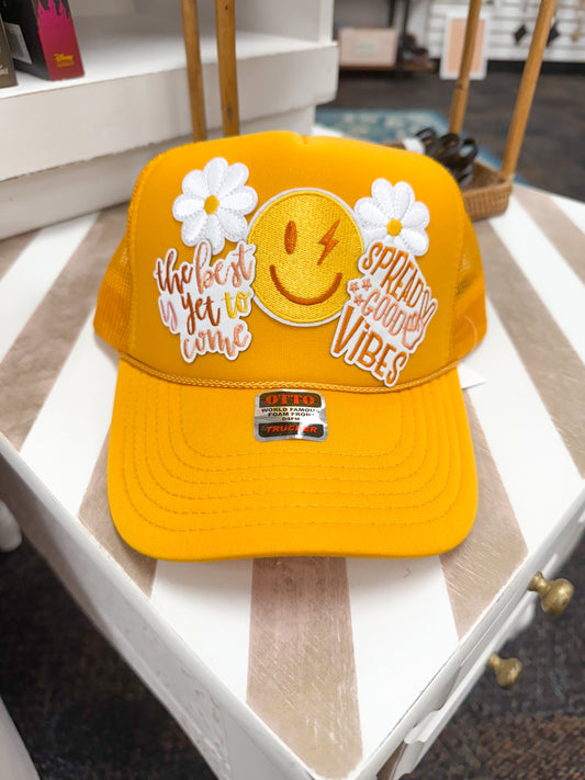 Smiley Mustard Yellow Trucker Hat