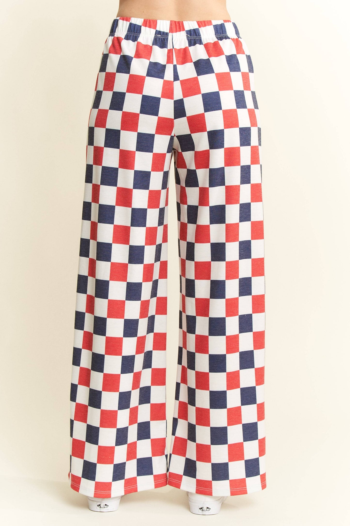 PLUS SIZE HIGH WAIST CHECKERD STRAIGHT LEG KNIT PANTS