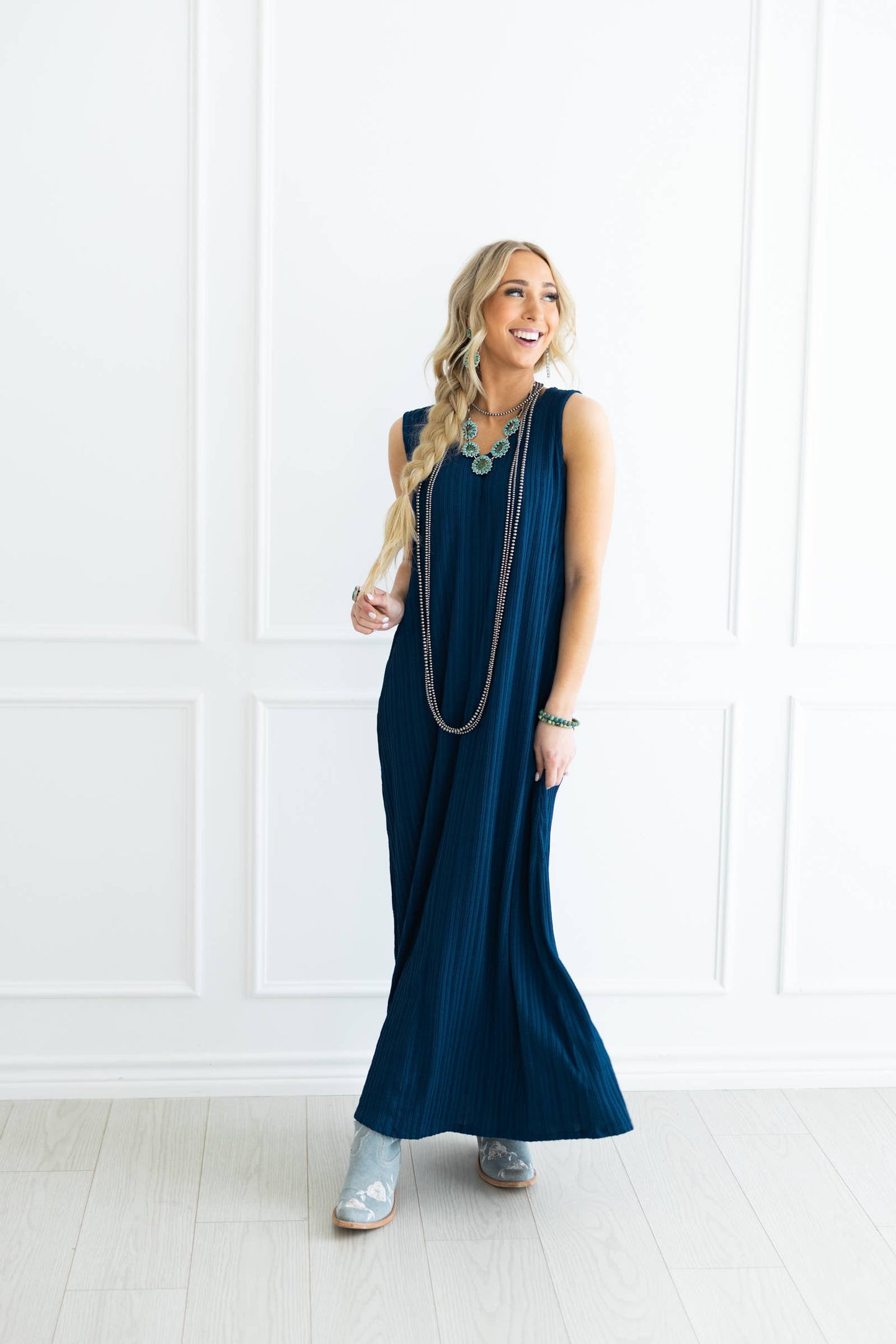 Truvy Textured Pleated Maxi Dress