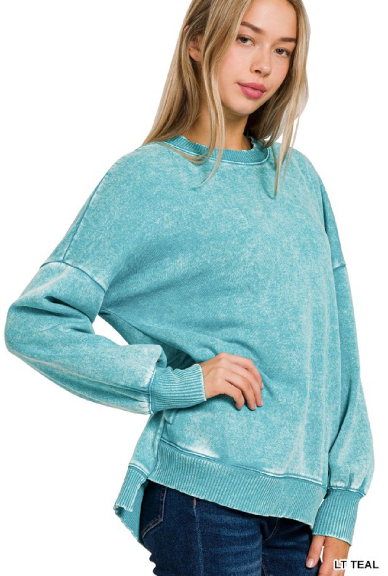 Teal Acid washed pullover