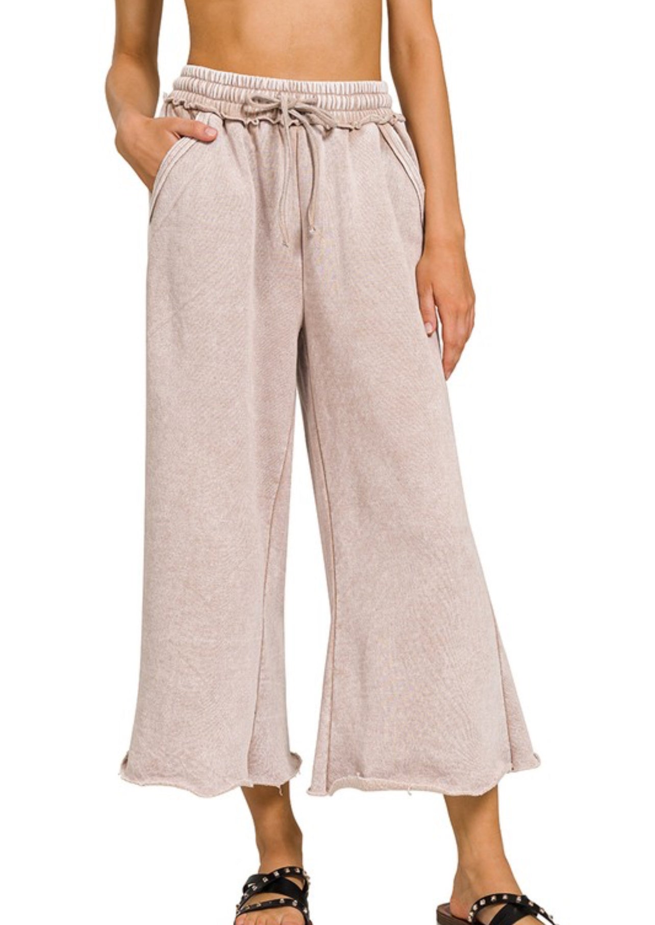 Acid washed cropped lounge pants