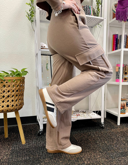 French Terry Wide Leg Cargo Pants(Pants Only) Active Collection