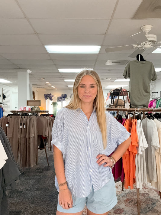 Laid Black Drop shoulder button down top - Blue