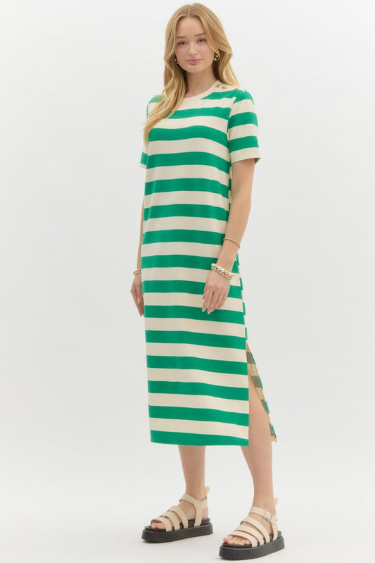 Green Striped Midi Dress
