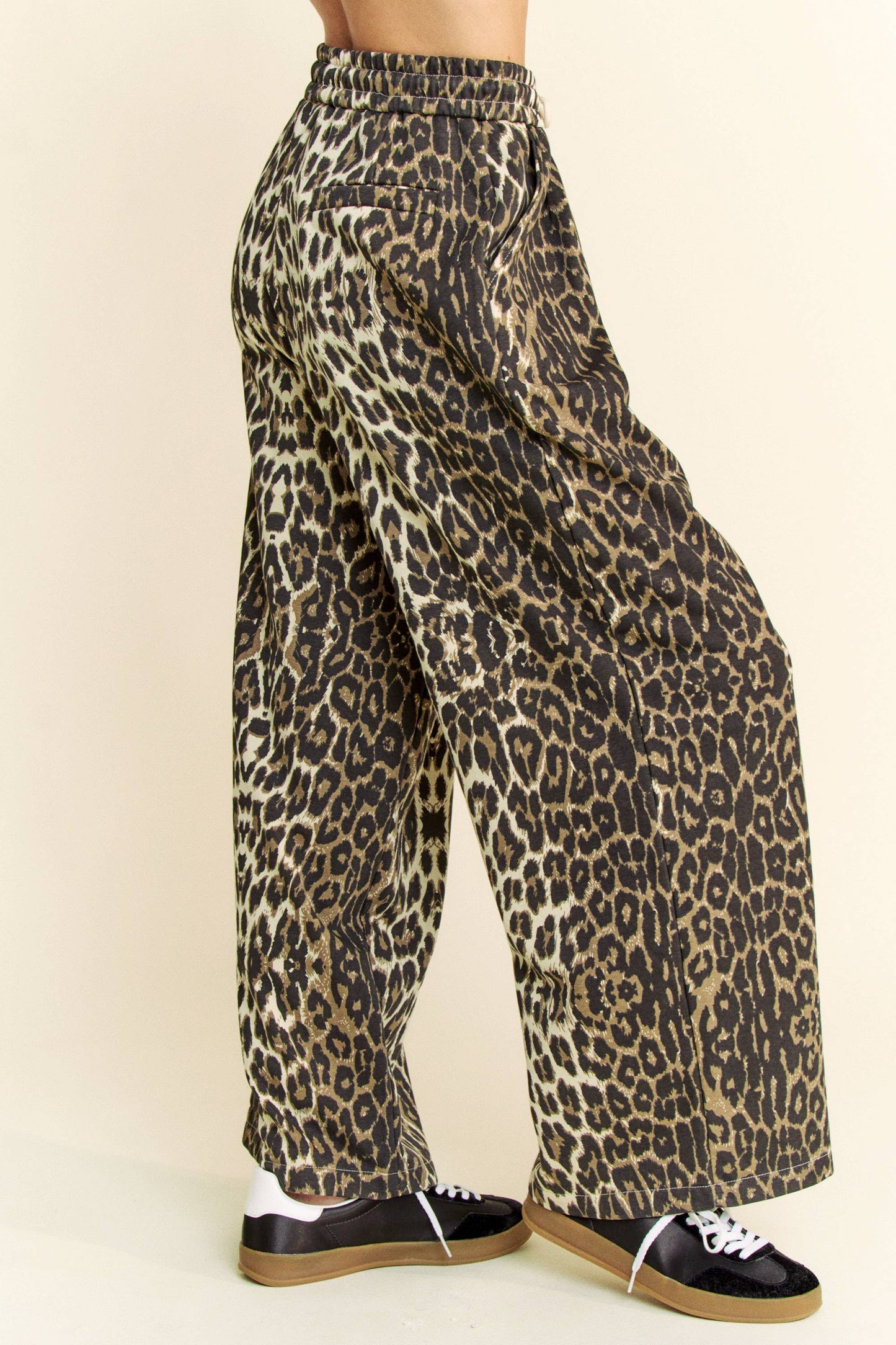 WAIST STRING LEOPARD PRINTED STRAIGHT LONG  PANTS