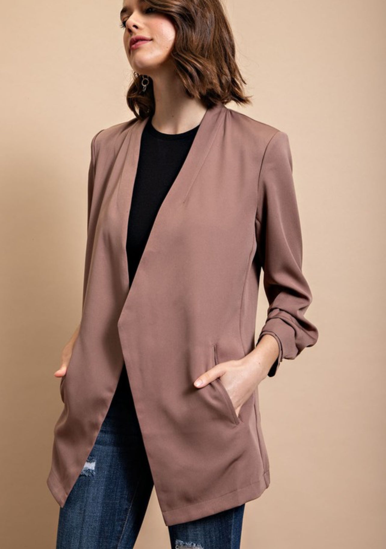Ruched sleeve Blazer