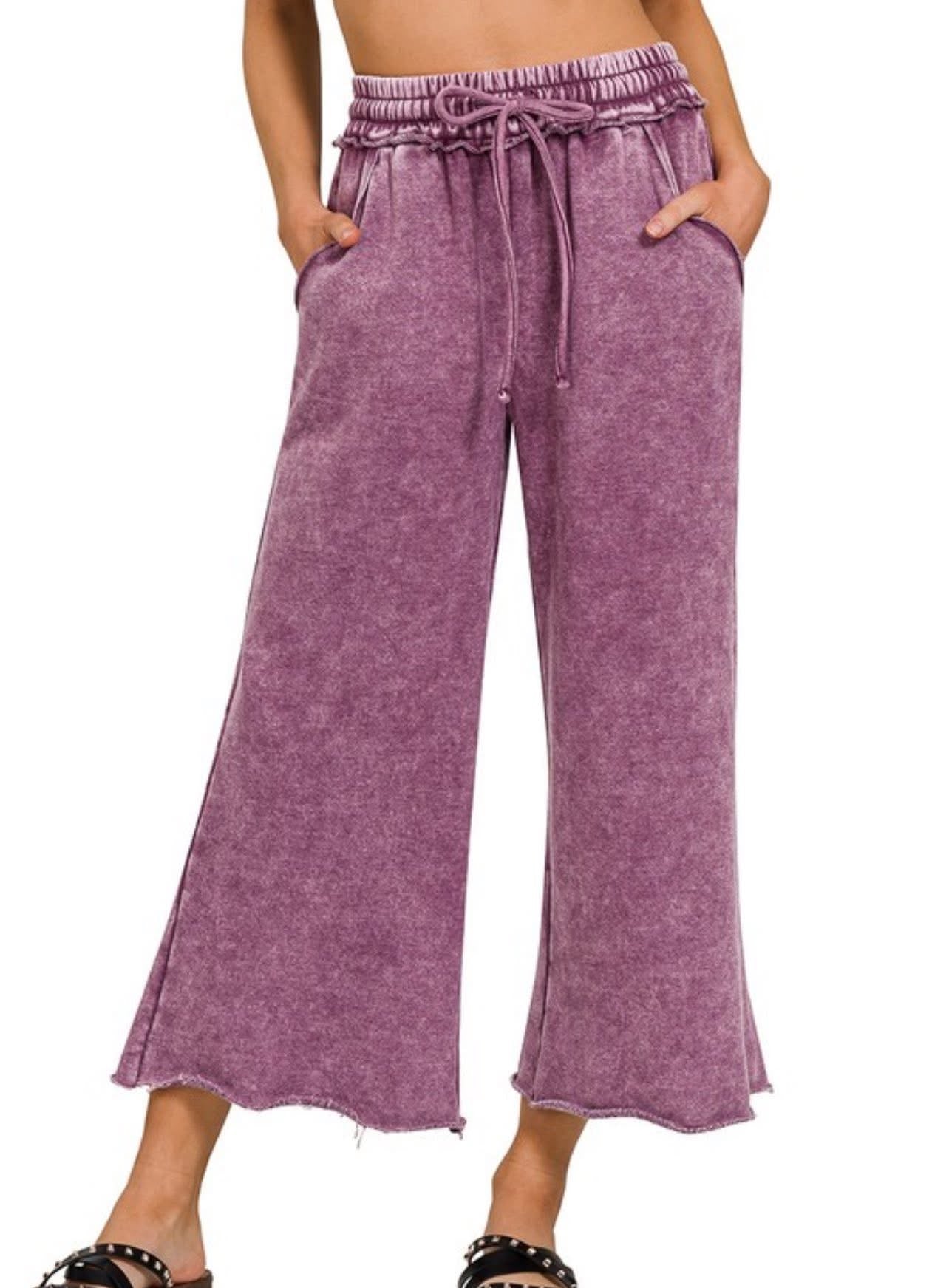 Acid washed cropped lounge pants