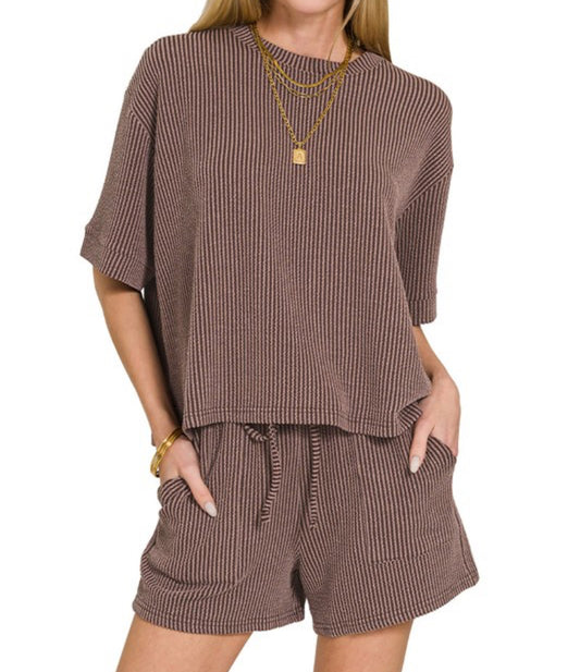 Corded ribbed short set