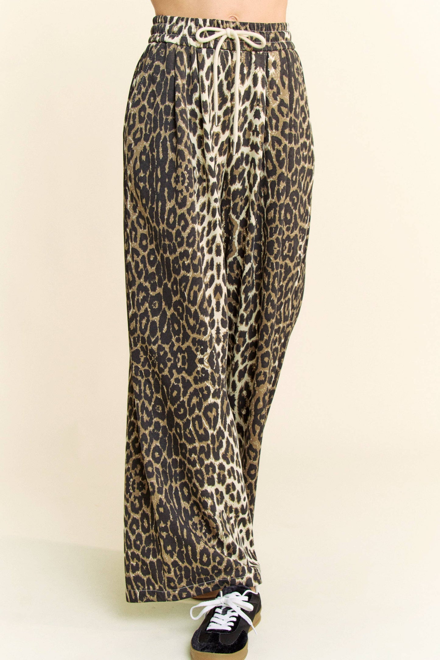 WAIST STRING LEOPARD PRINTED STRAIGHT LONG  PANTS