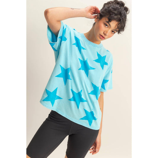 Washed Star Pattern Short Sleeve Tee