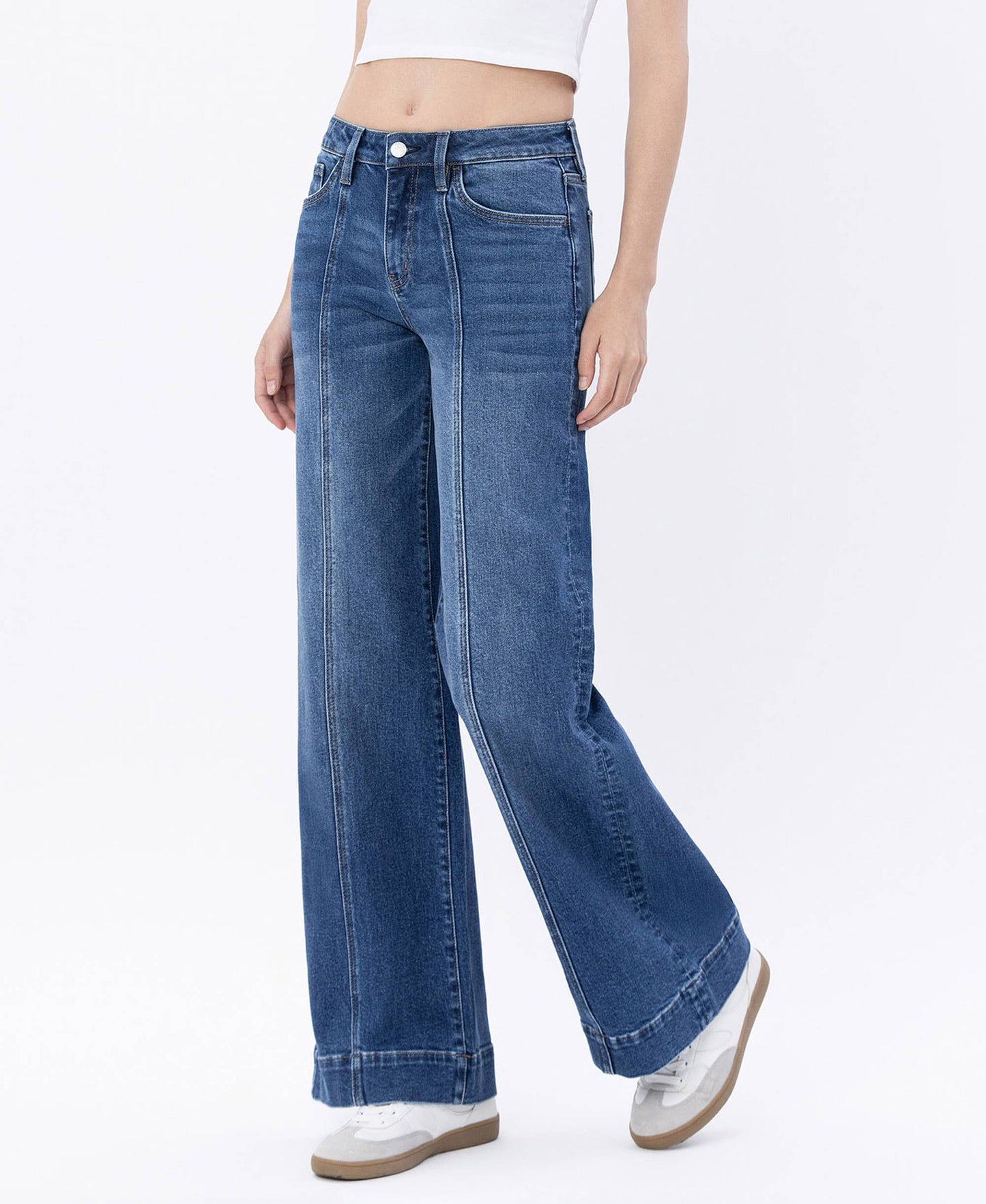 HIGH RISE TROUSER HEM WIDE LEG JEANS